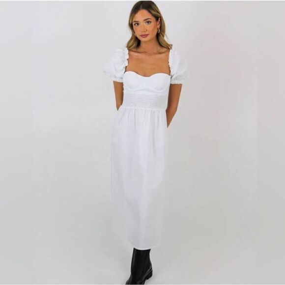 WeWoreWhat Corset Puff Sleeve Optic‎ White Midi Dress size 00 XXS NWT - Picture 1 of 13